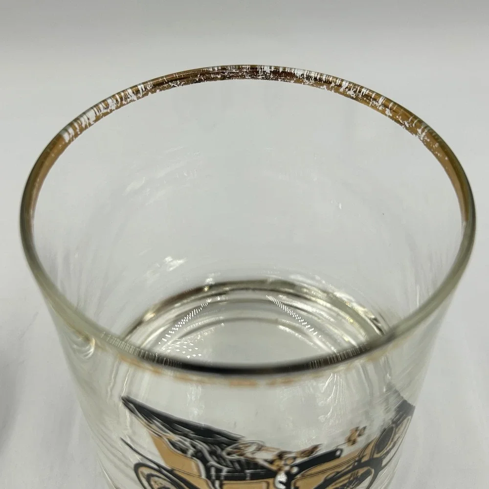 Rocks Glass Clear Vintage Antique Car Gold Rim Good